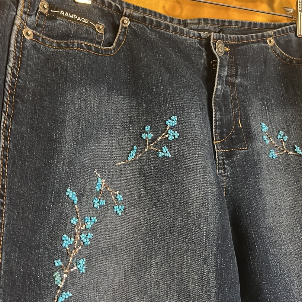 Retro Y2K Rampage Beaded Low Rise Flare Jeans EEUC Size 11 - Picture 2 of 6